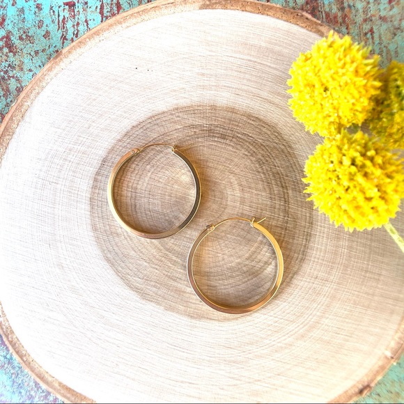 Brushed Gold Square Tube Hoop Earrings - Picture 4 of 7